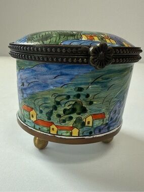 Kelvin  Chen Hand-Painted Ceramic Trinket Box/stamp dispenser RARE Starry Night